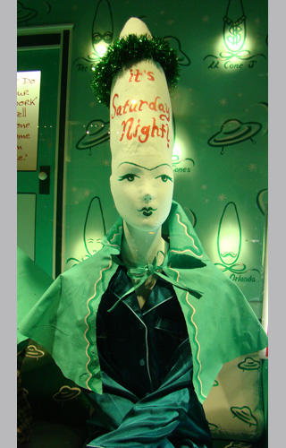 Prymaat Conehead takes up residence in Barney's Christmas windows