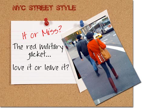 East Village girl styles up a red military jacket East Village girl styles up a red military jacket