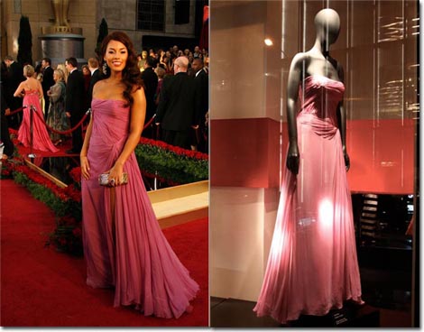 The gown Alicia Keys wore to the 2009 Academy Awards on display and at the  Armani Red Carpet Retrospective
