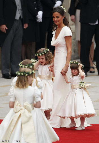 Sister of the bride and Maid of Honour Pippa Middleton (C) holds hands with Grace Van Cutsem (L) and Eliza Lopes Sister of the bride and Maid of Honour Pippa Middleton (C) holds hands with Grace Van Cutsem (L) and Eliza Lopes