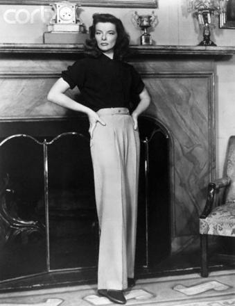 Katherine Hepburn- style icon, pants wear and don't belive ever wore hidious sneakers with dress pants