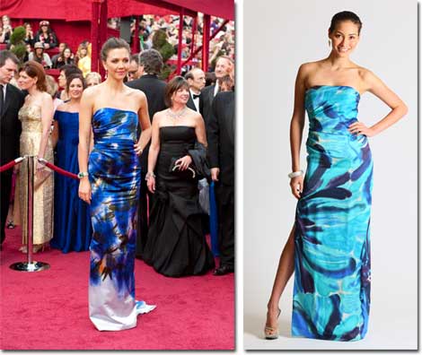 Maggie Gyllenhaal and the Faviana inspired version of her dress Maggie Gyllenhaal and the Faviana inspired version of her dress