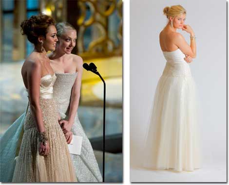 Miley Cyrus at the Oscars and the Faviana celebrity-inspired version of her dress Miley Cyrus at the Oscars and the Faviana celebrity-inspired version of her dress