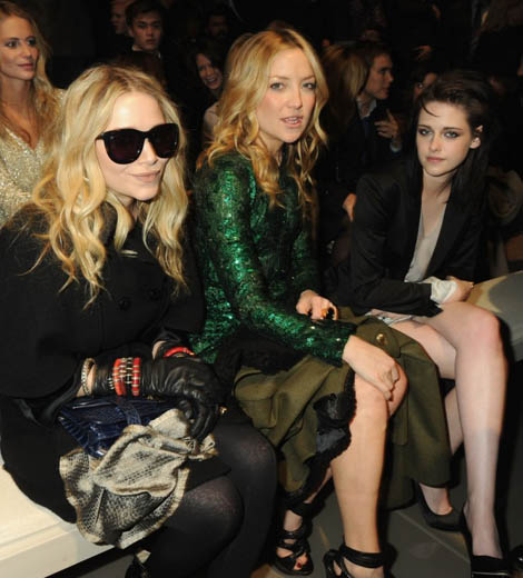 Glam girls Mary-Kate Olson, Kate Hudson, and Kristen Stewart front row at Burberry