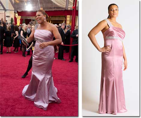 Queen Latifah on the Oscar Red Carpet and the Faviana version of the dress Queen Latifah on the Oscar Red Carpet and the Faviana version of the dress