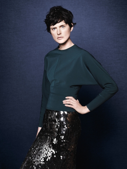 Green dolman sleeve blouse & sequin pencil skirt from Zara fw 11